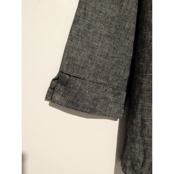 JM Collection Black Crossweave Notch Neck Linen Tunic 14 L Embroidery L/S - Picture 4 of 5